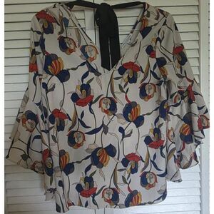 Green Envelope Los Angeles Floral Blouse Small Lightweight Boho Top